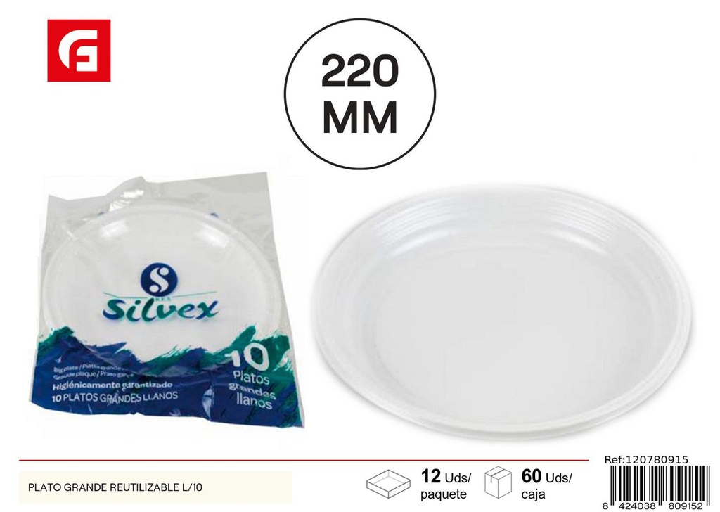 Plato grande reutilizable 220 mm 10 pz - Utensilios de cocina