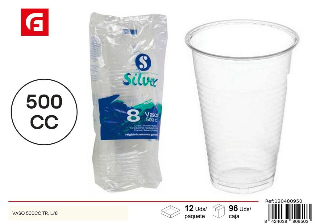 Vaso desechable transparente 500cc