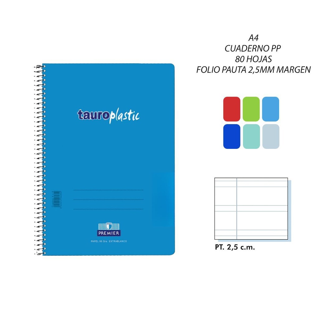 Cuaderno folio A4 90grs 80 hojas pauta 2.5mm PP