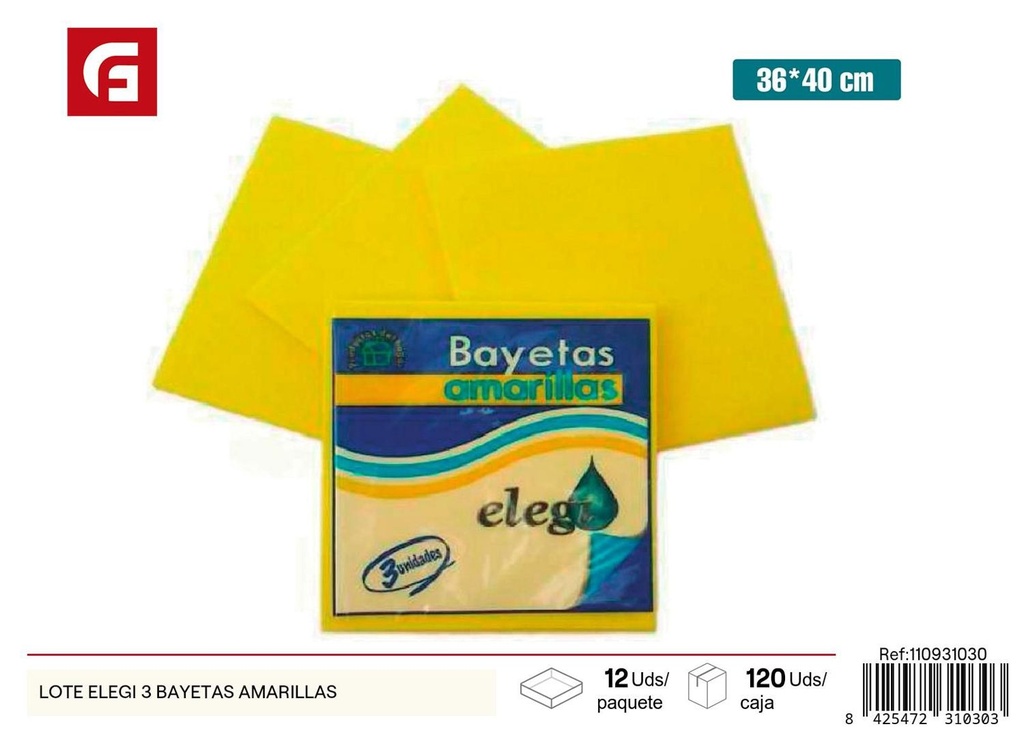 Set de 3 bayetas amarillas para limpieza y cocina