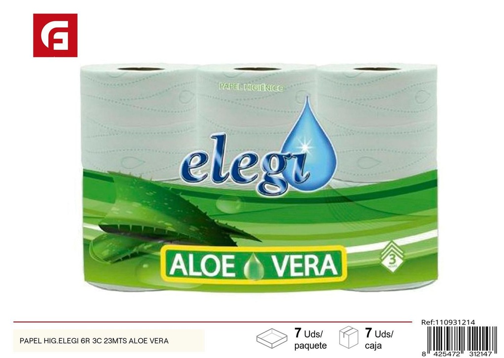 Papel higiénico Elegi 6 rollos 3 capas 23mts con aloe vera