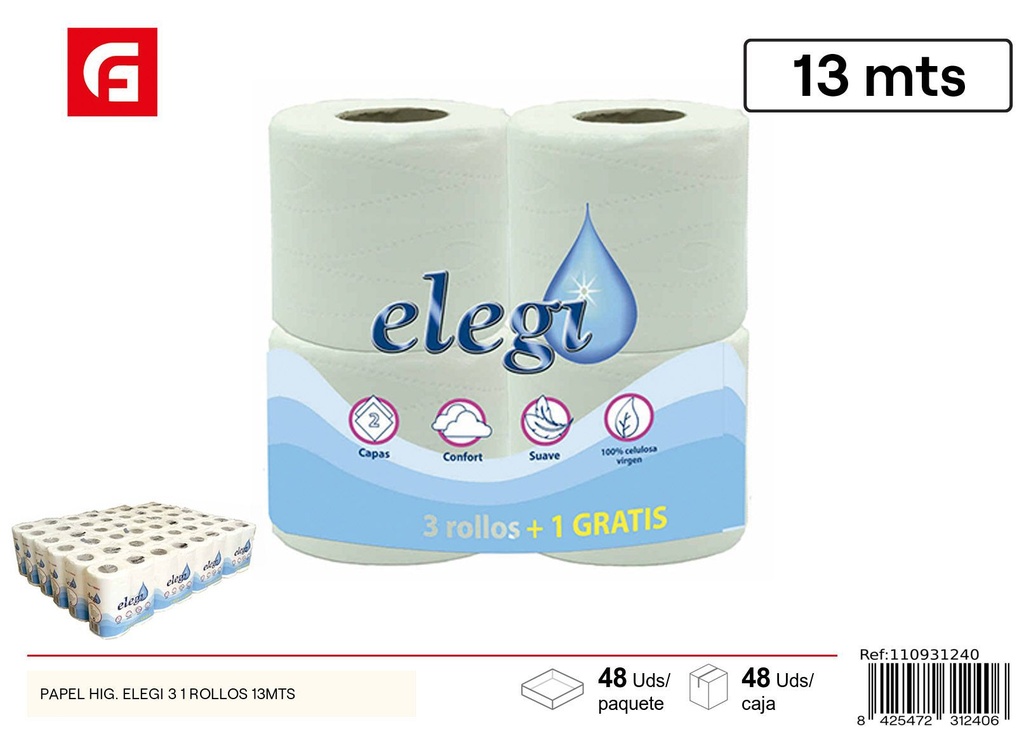 Papel higiénico 4 rollos 13m 2 capas - Productos de limpieza