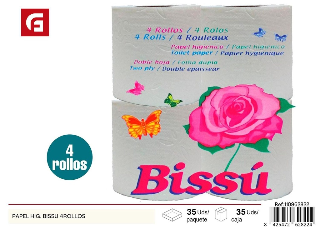 Papel higiénico Bissu 4 rollos para baño