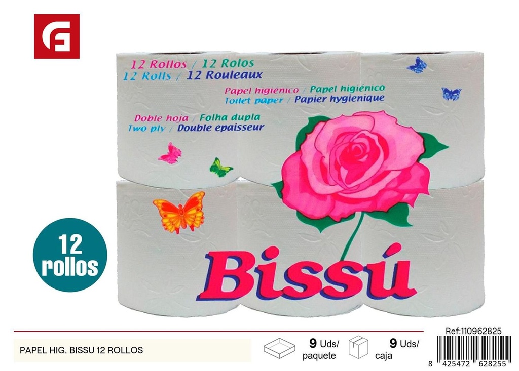 Papel higiénico Bissu 12 rollos para baño