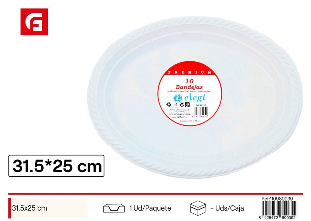 Bandeja desechable 32x25cm 10p - Vajilla desechable