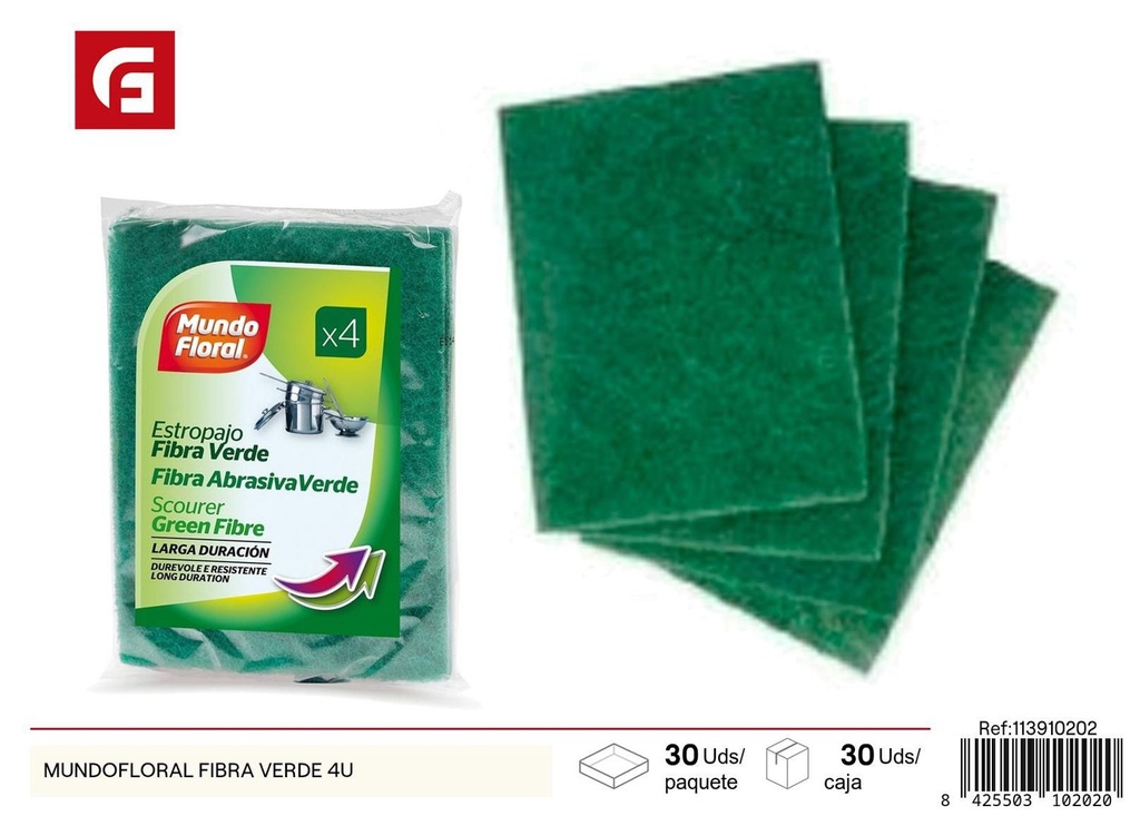 Esponja de limpieza fibra verde 4u