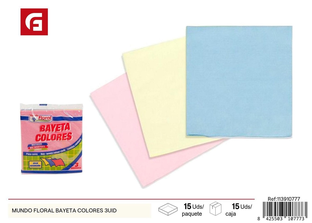 Bayeta de colores (3 unidades, MUNDO FLORAL) - Accesorios de limpieza