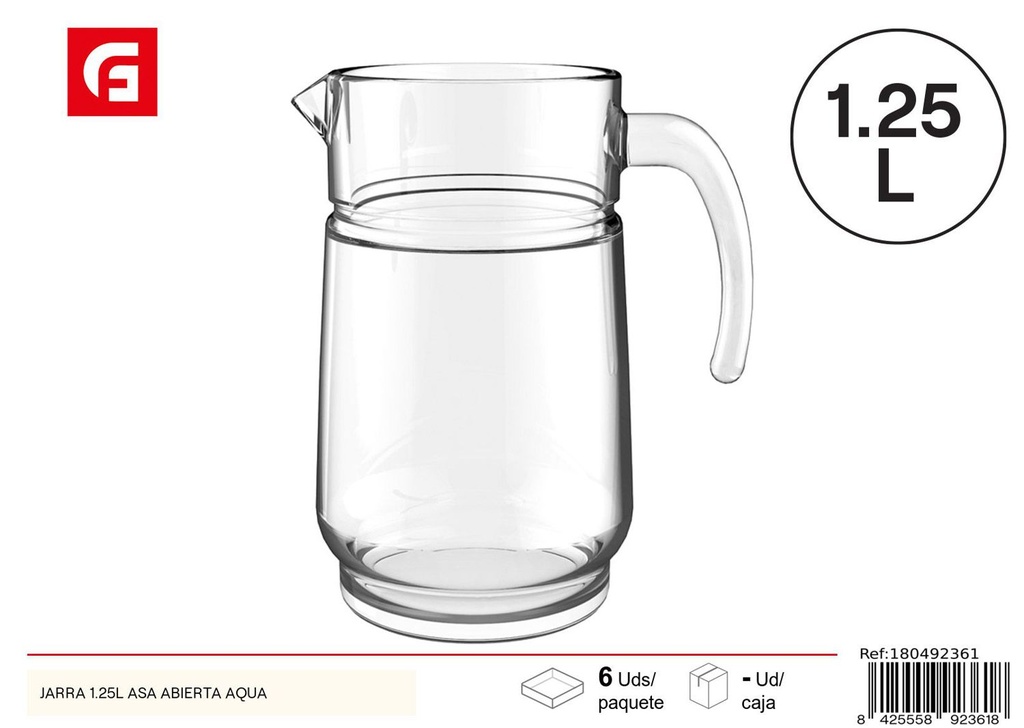 Jarra de vidrio 1.25L con asa abierta Aqua para bebidas