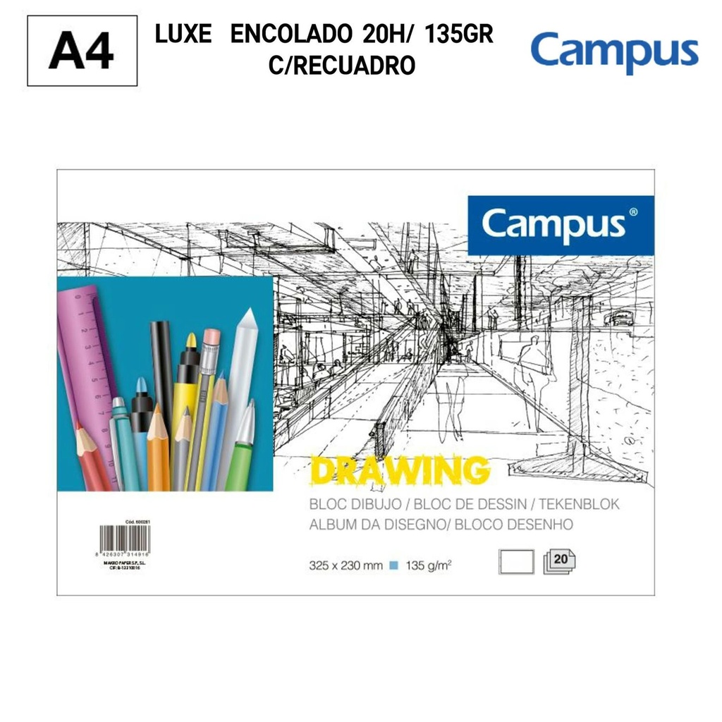 Bloc de dibujo A4 20H/135GR con recuadro