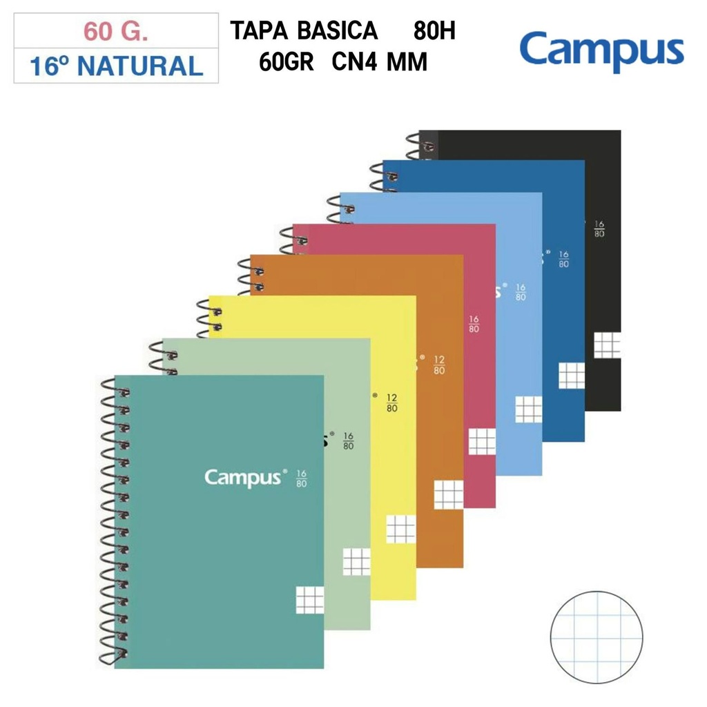 Bloc espiral A4 80 hojas 60g cuadrícula 4mm para notas y apuntes