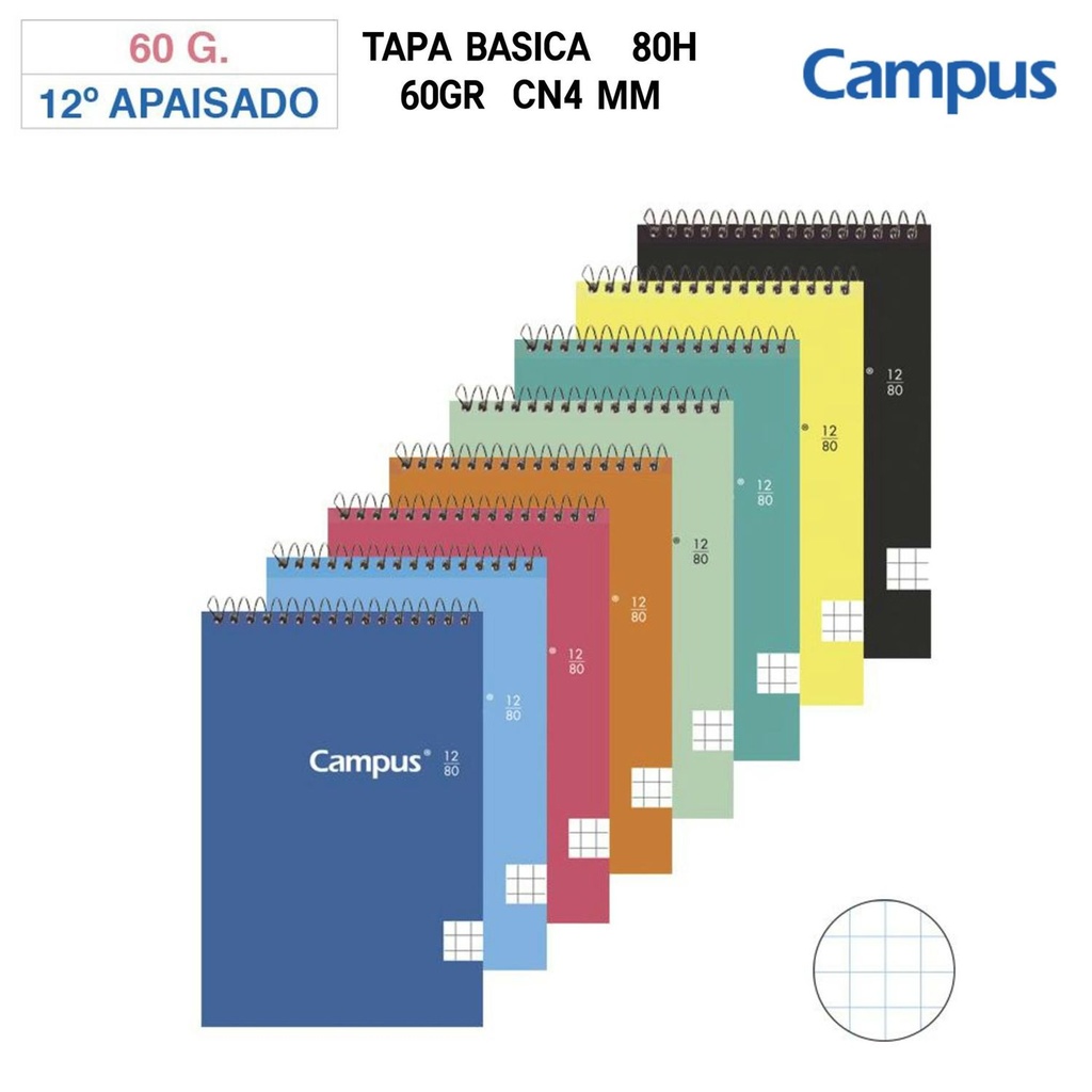 Bloc espiral apaisado 12º 80H 60gr CN4 mm para notas y dibujos