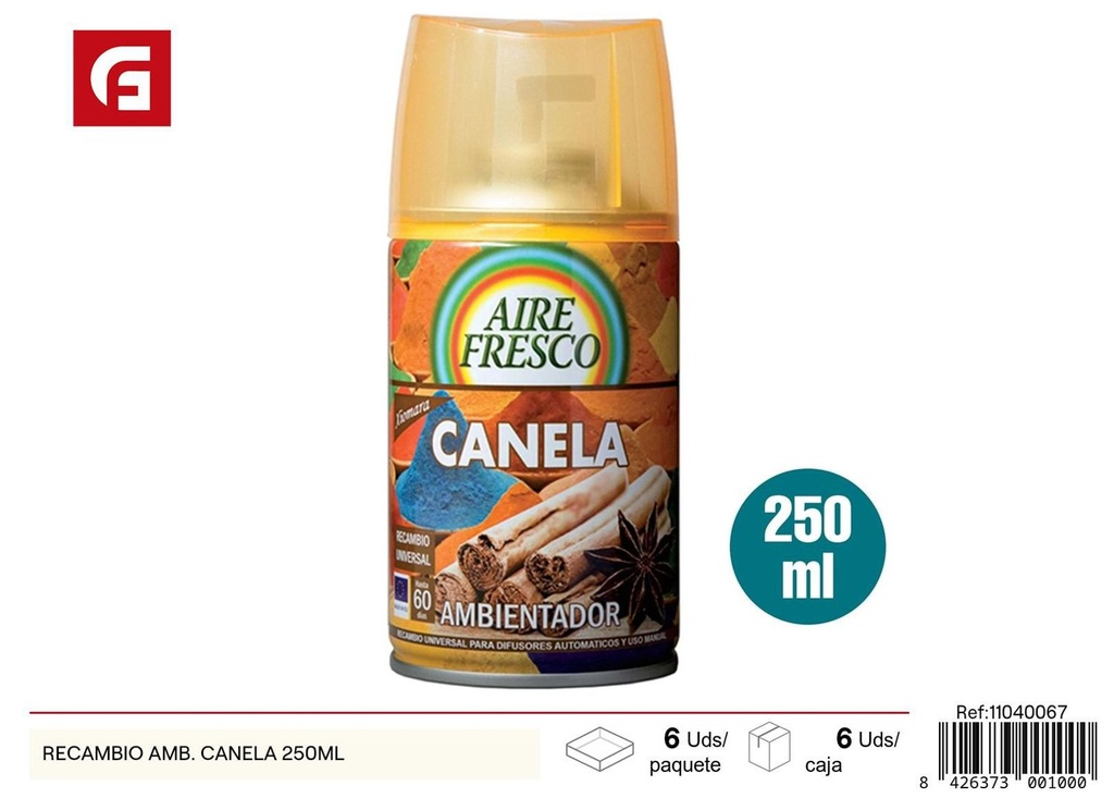 Recambio ambientador aroma canela 250ml