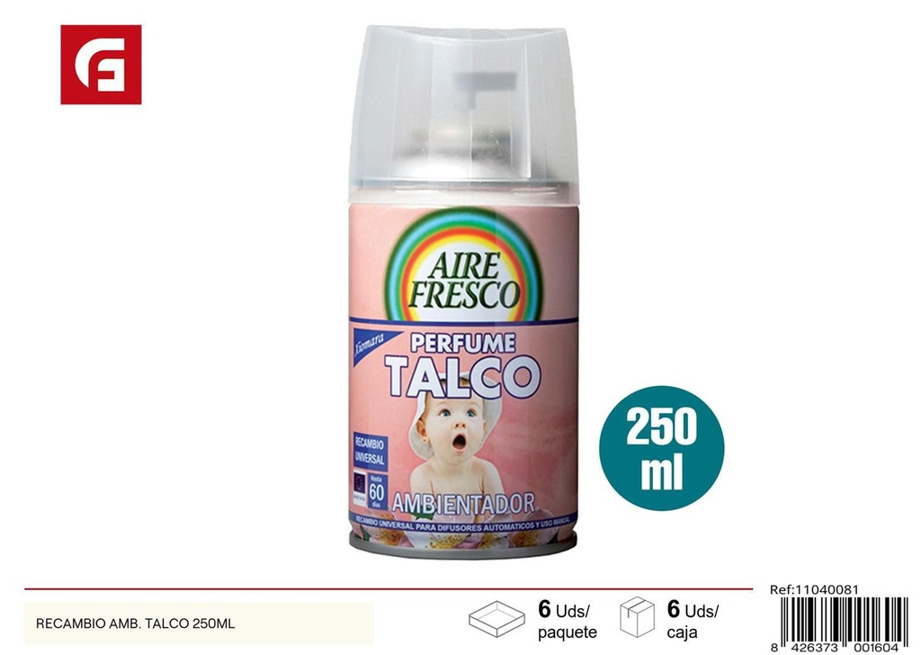 Recambio de ambientador de talco 250ml para hogar