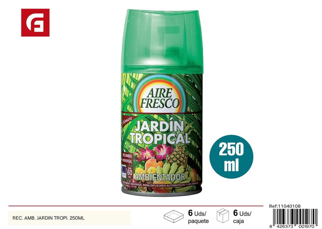 Recambio ambientador jardín tropical 250ml para ambientación