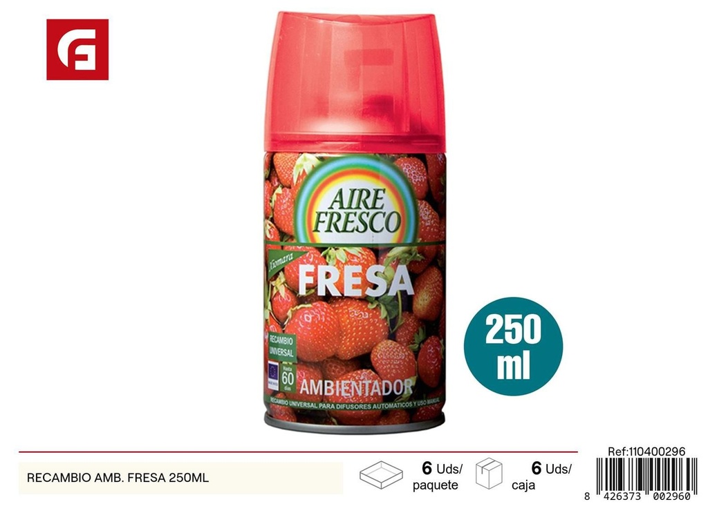 Recambio de ambientador aroma fresa 250ml para hogar