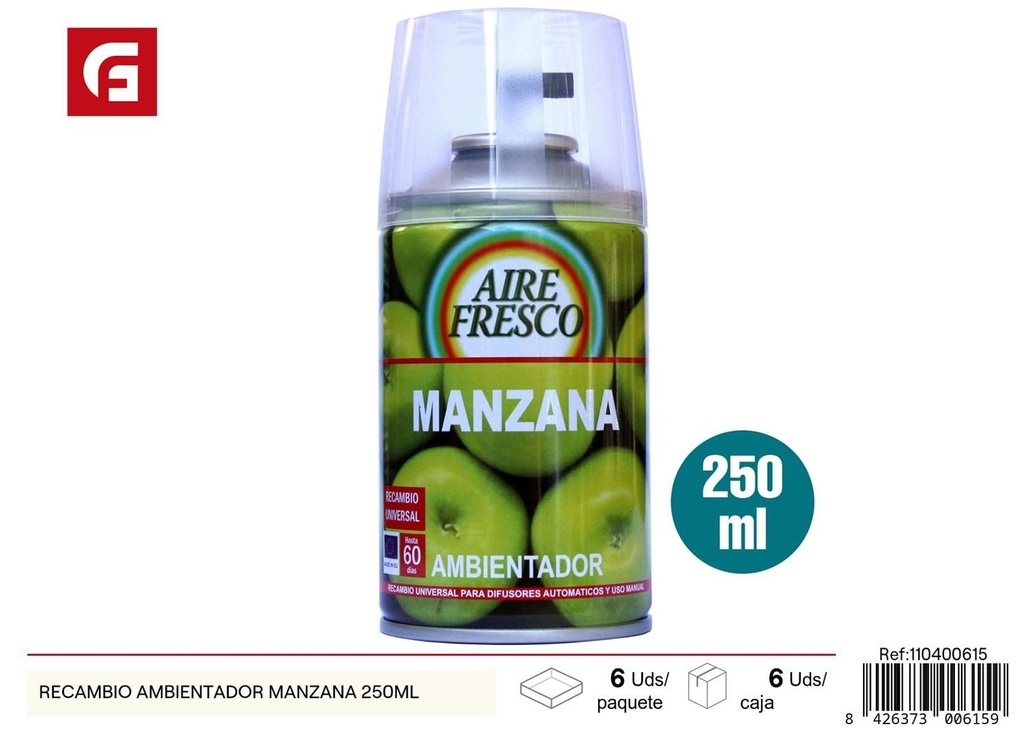 Recambio de ambientador aroma manzana 250ml para hogar