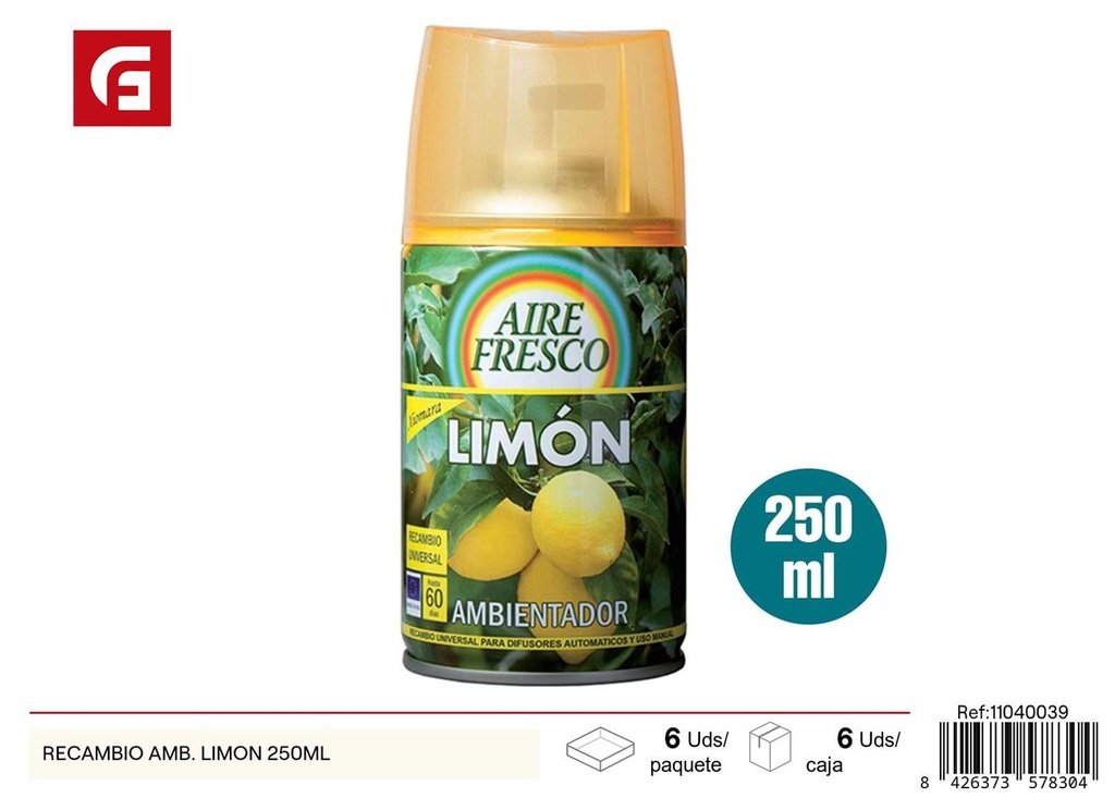 Recambio ambientador limón 250ml para hogar