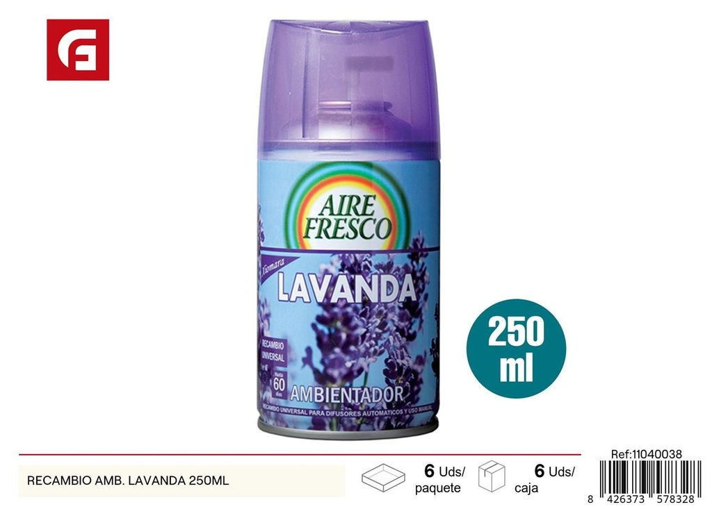 Recambio ambientador lavanda 250ml para hogar