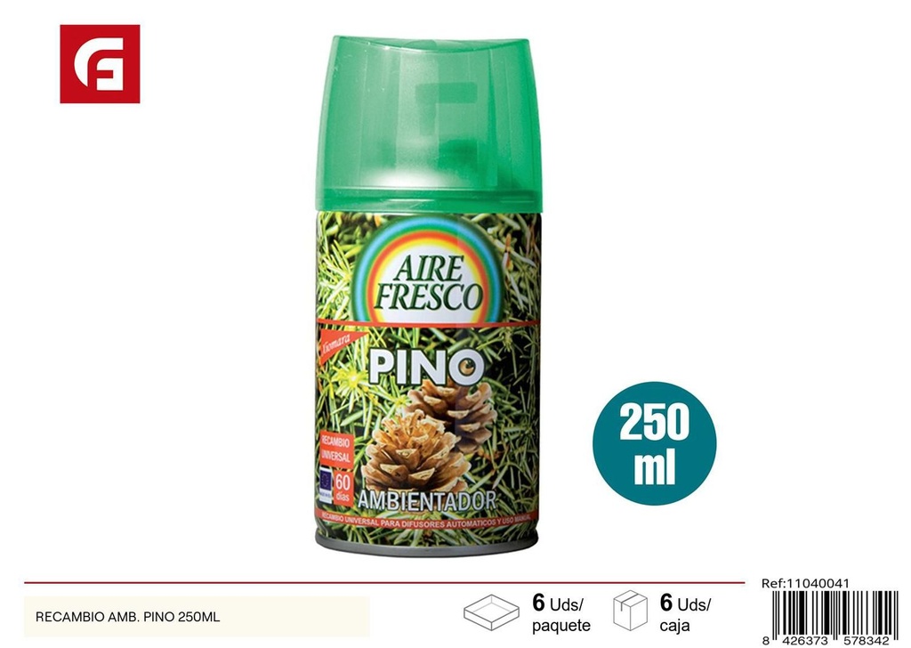 Recambio ambientador pino 250ml para fragancia de hogar