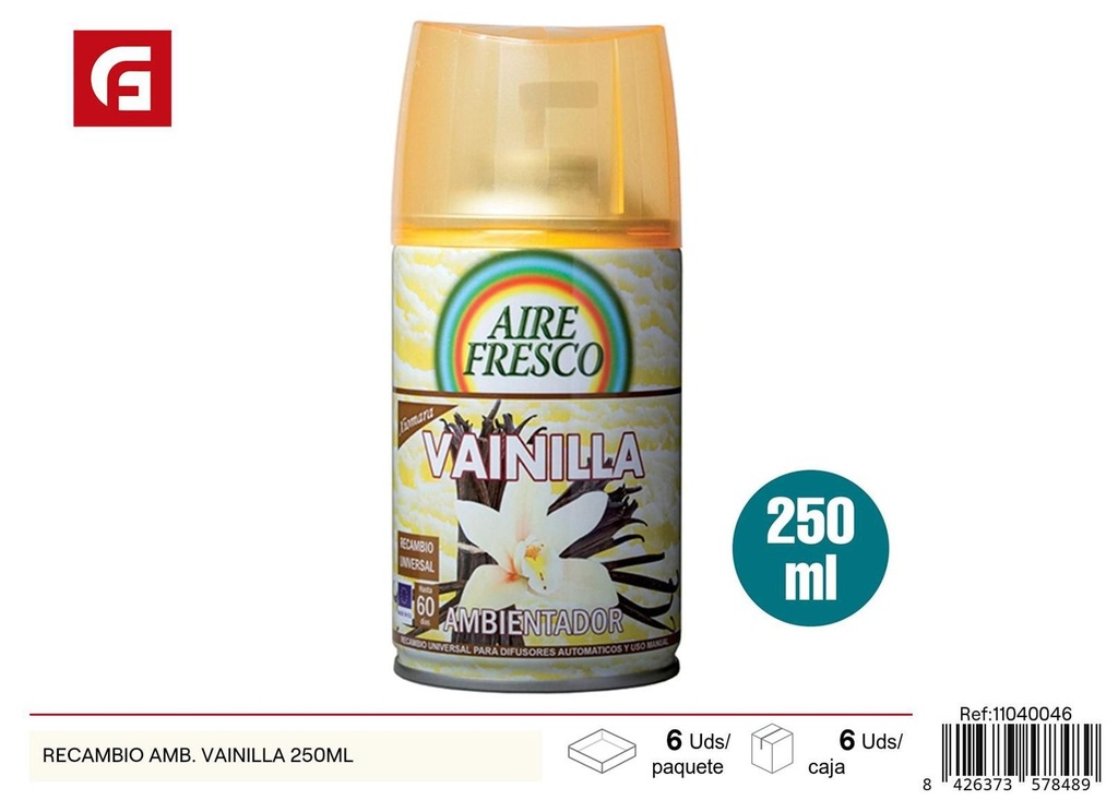 Recambio ambientador vainilla 250ml para hogar