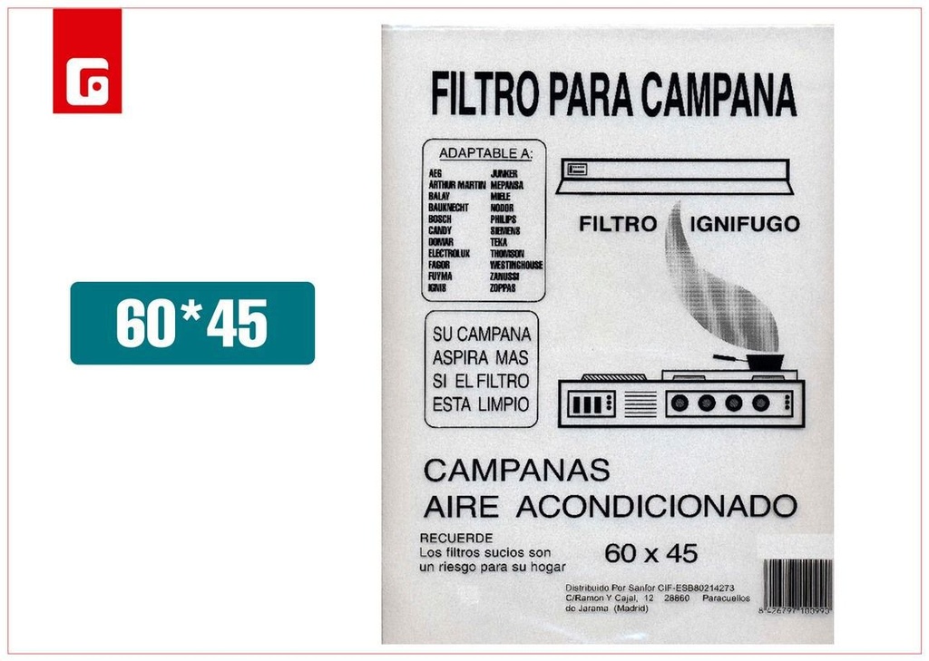 Filtro de campana papel 60cm 1u para extractor de cocina