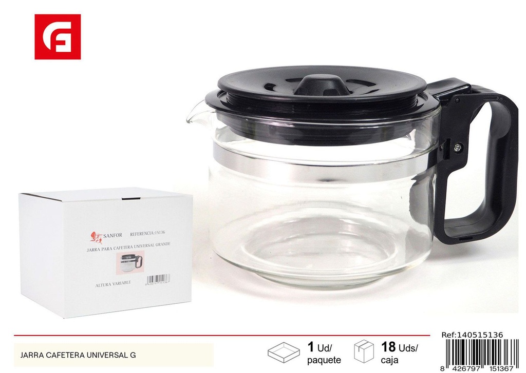 Jarra cafetera universal G vidrio resistente para cocina