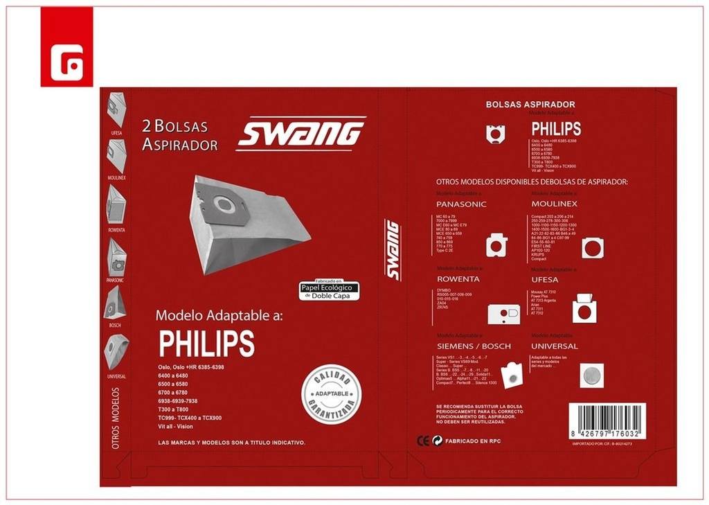 Bolsa para aspiradora Philips R-PH38 accesorios limpieza