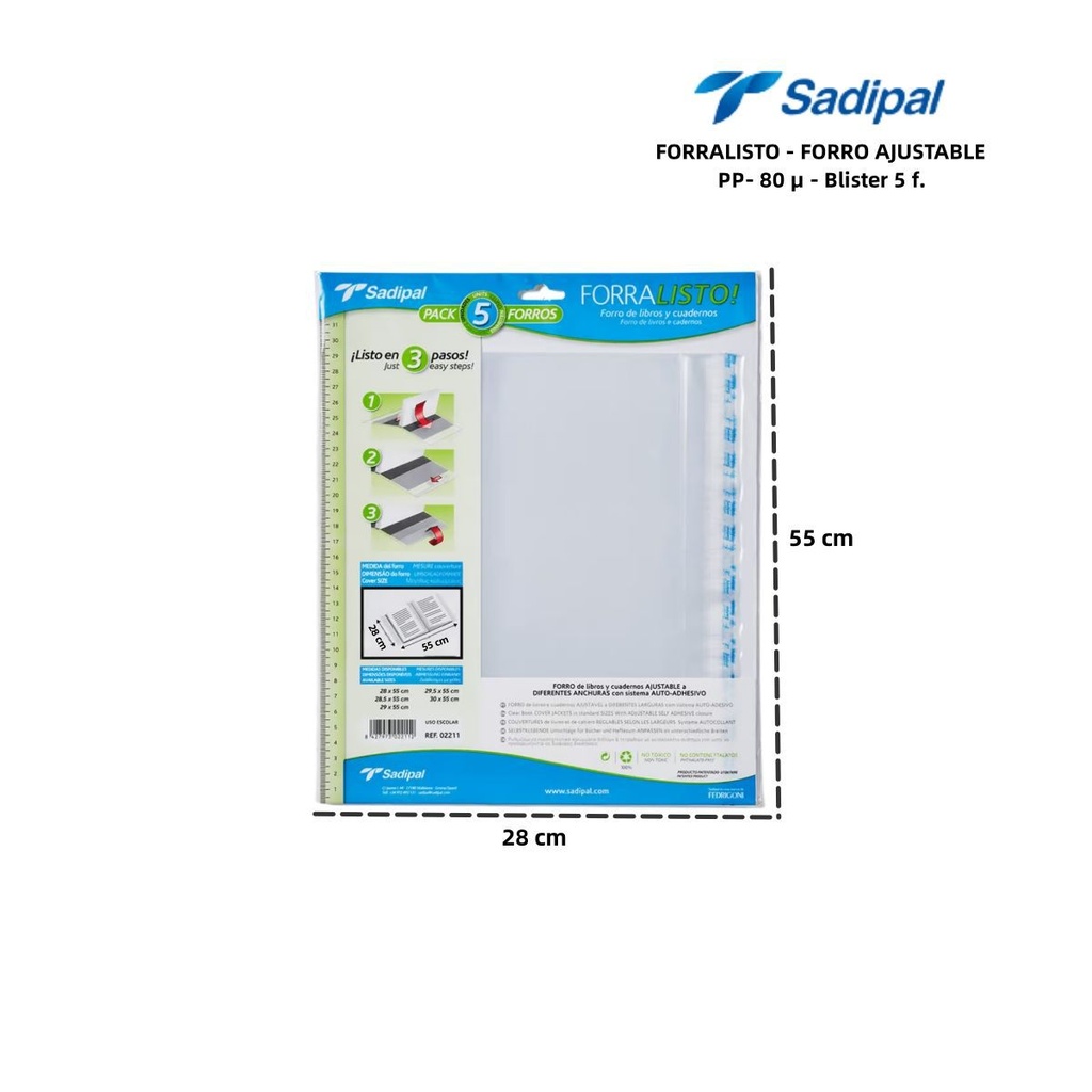 Forro ajustable 28x55 cm 5 unidades - Papelería