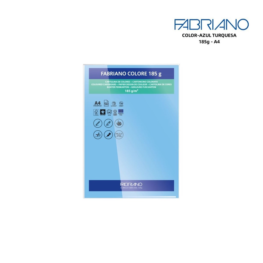 Papeles FABRIANO A4 185g color azul turquesa - Papelería y manualidades