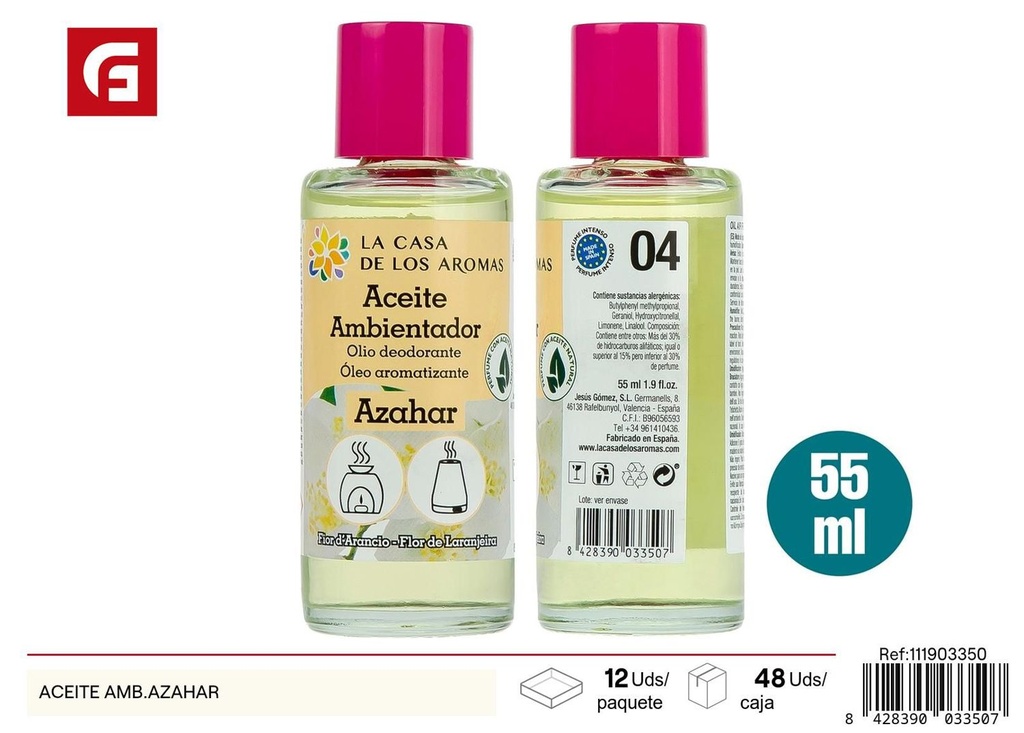 Aceite aromatizador de azahar - Ambientador para el hogar y velas perfumadas
