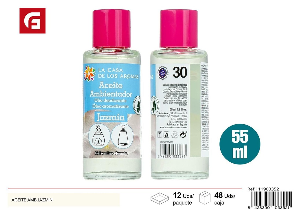 Aceite aromatizador de jazmín - Ambientador para el hogar y fragancias