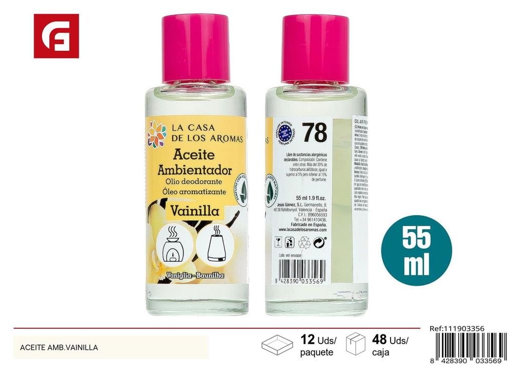 Aceite ambientador de vainilla para hogar 26 ml