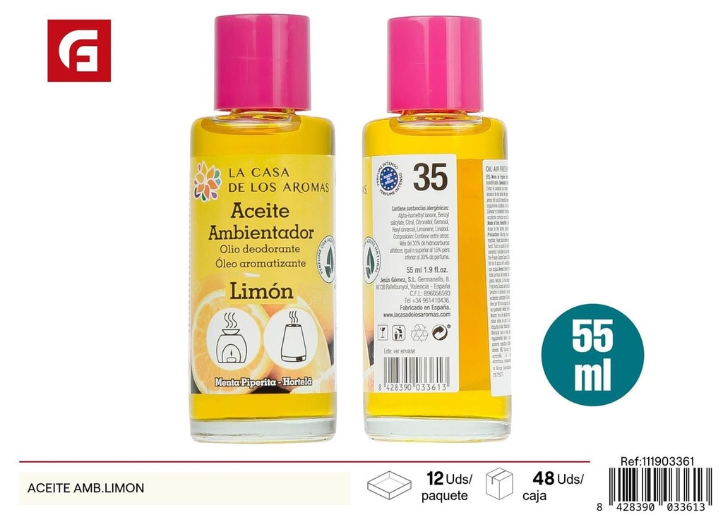 Aceite ambientador de limón para aromatizar espacios