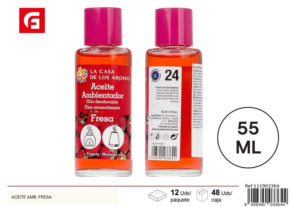 Aceite ambientador de fresa para aromatizar ambientes