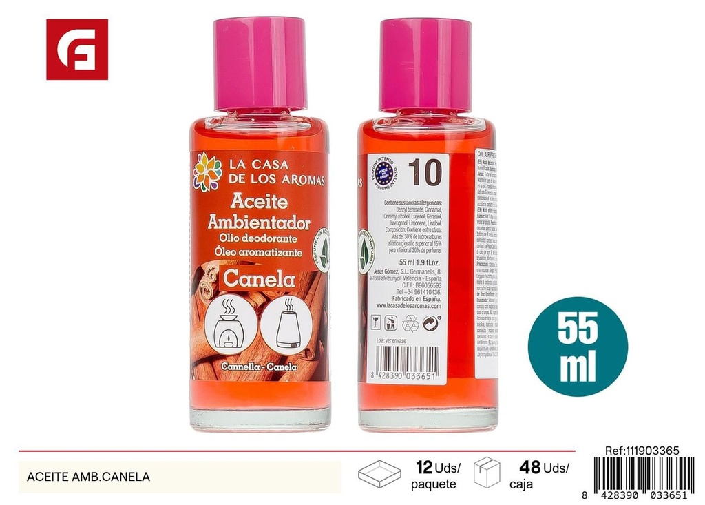 Aceite ambientador canela para aromatización