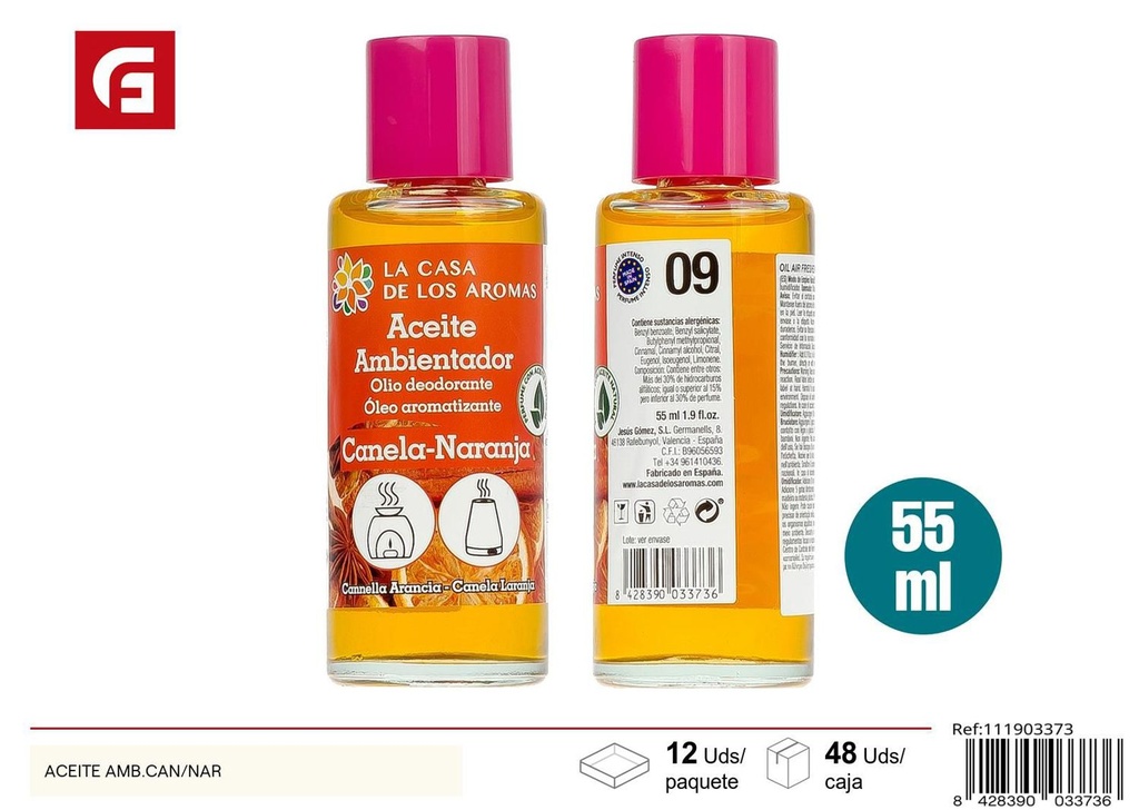 Aceite aromatizador de canela/naranja - Ambientador especiado y cítrico para el hogar