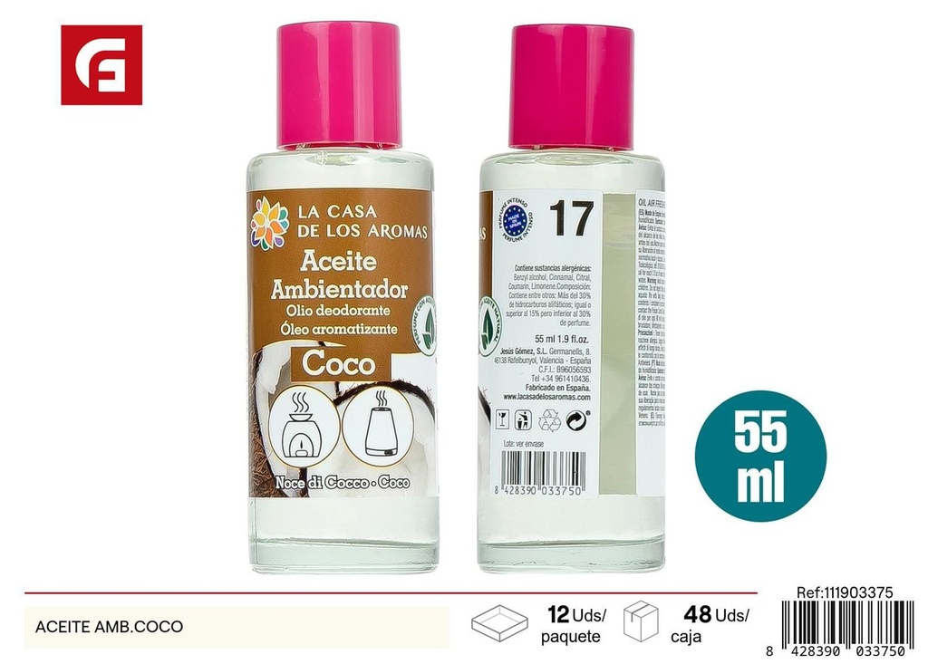 Aceite aromatizador de coco - Ambientador tropical para el hogar