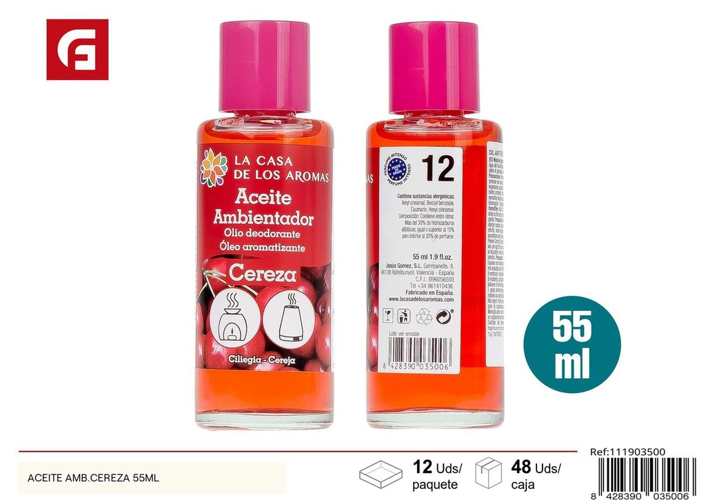 Aceite aromatizador de cereza 55ml - Ambientador frutal para el hogar