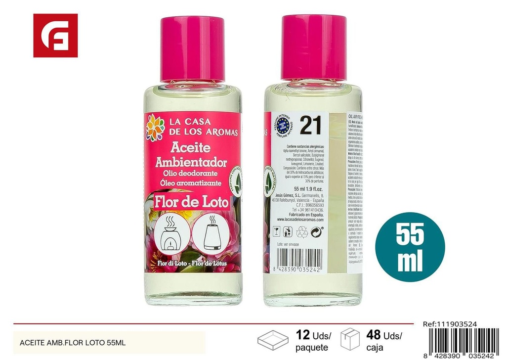 Aceite ambientador de flor de loto 55ml para aromatizar