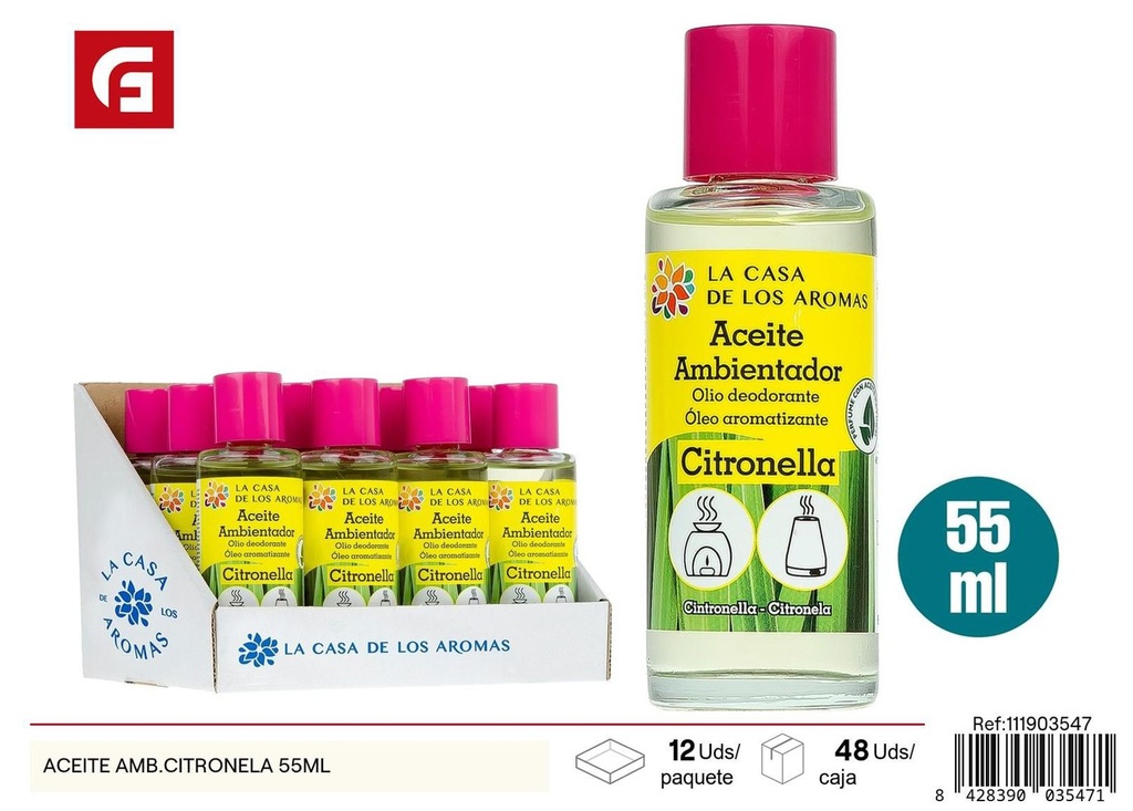 Aceite ambientador de citronela 55ml para aromatizar el hogar