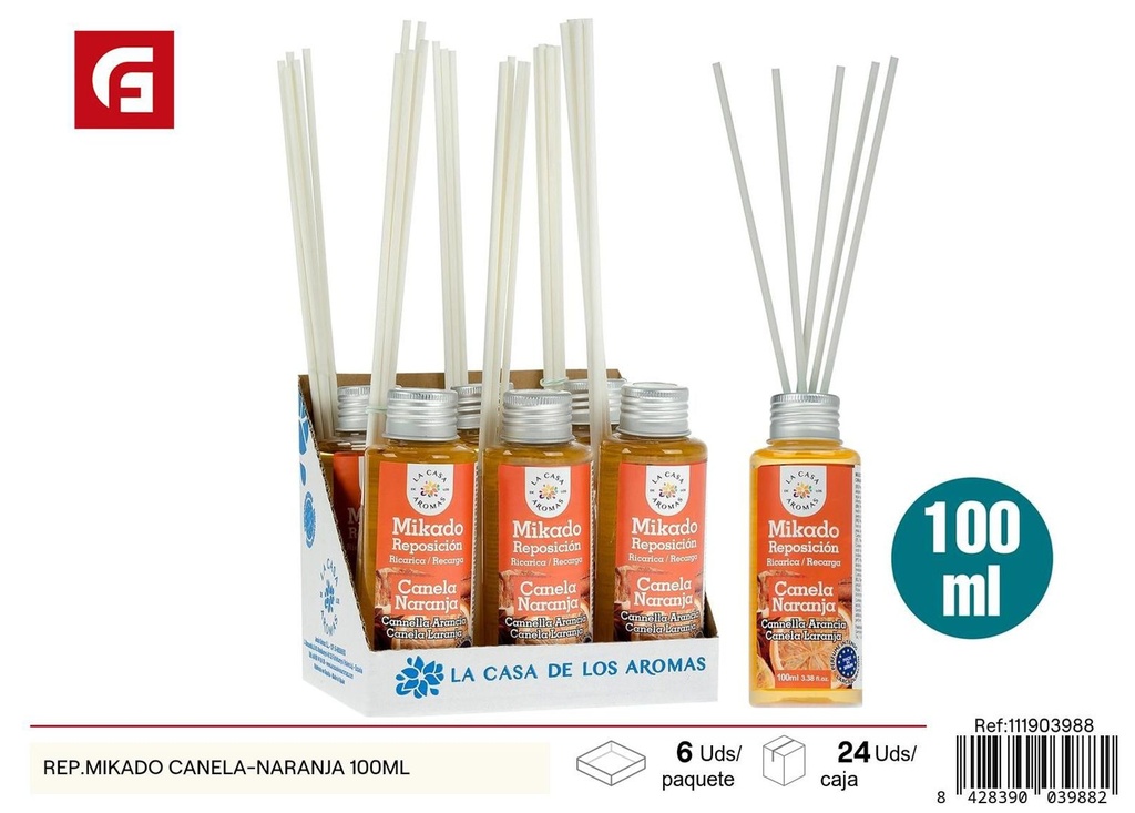 Repuesto mikado canela-naranja 100ml para ambientadores