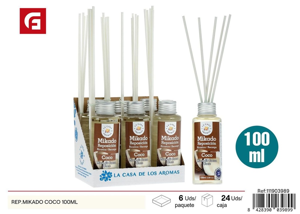 Repuesto mikado coco 100ml, ambientador de hogar