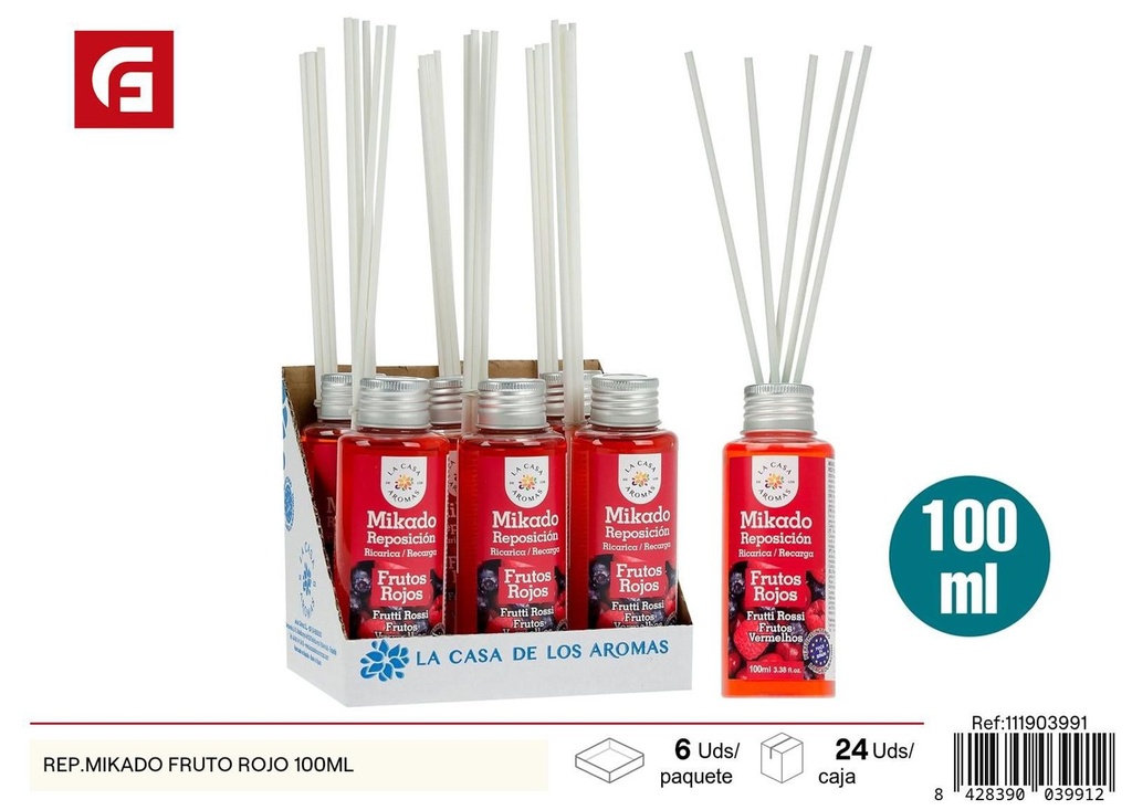 Ambientador mikado de frutos rojos 100ml para hogar