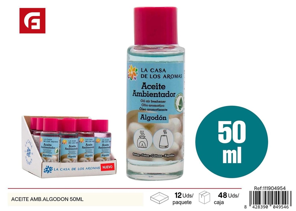 Aceite aromatizador de algodón 50ml - Ambientador suave y fresco para el hogar