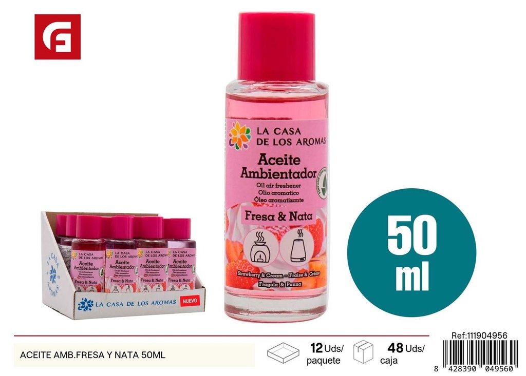 Aceite aromatizador de fresa y nata 50ml - Ambientador dulce para el hogar