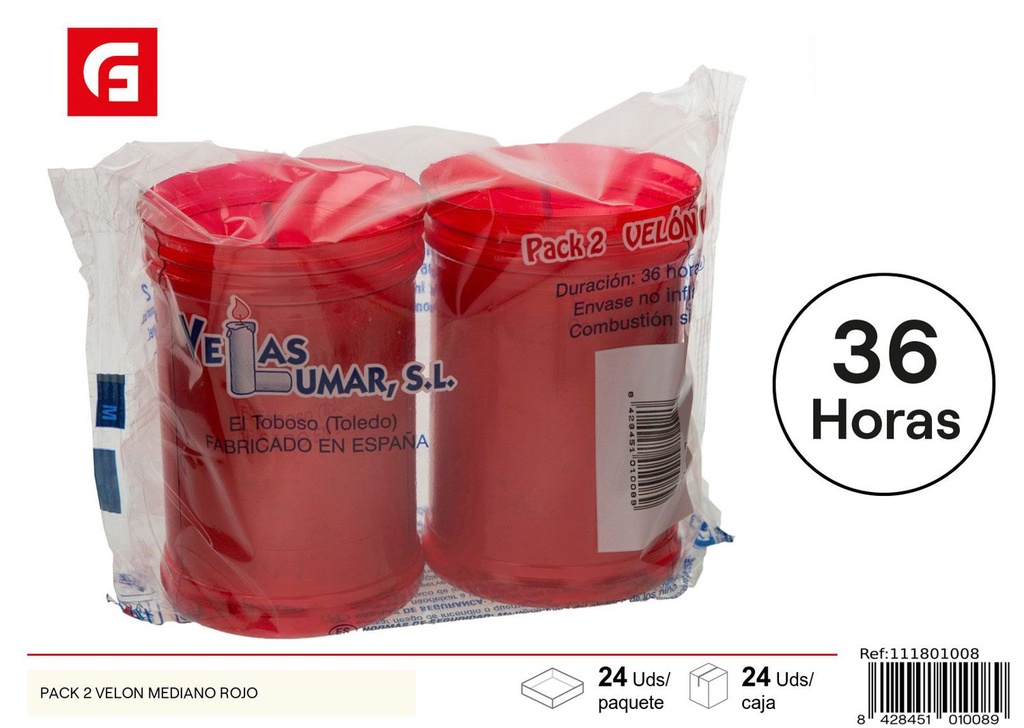 Vela mediana roja pack 2