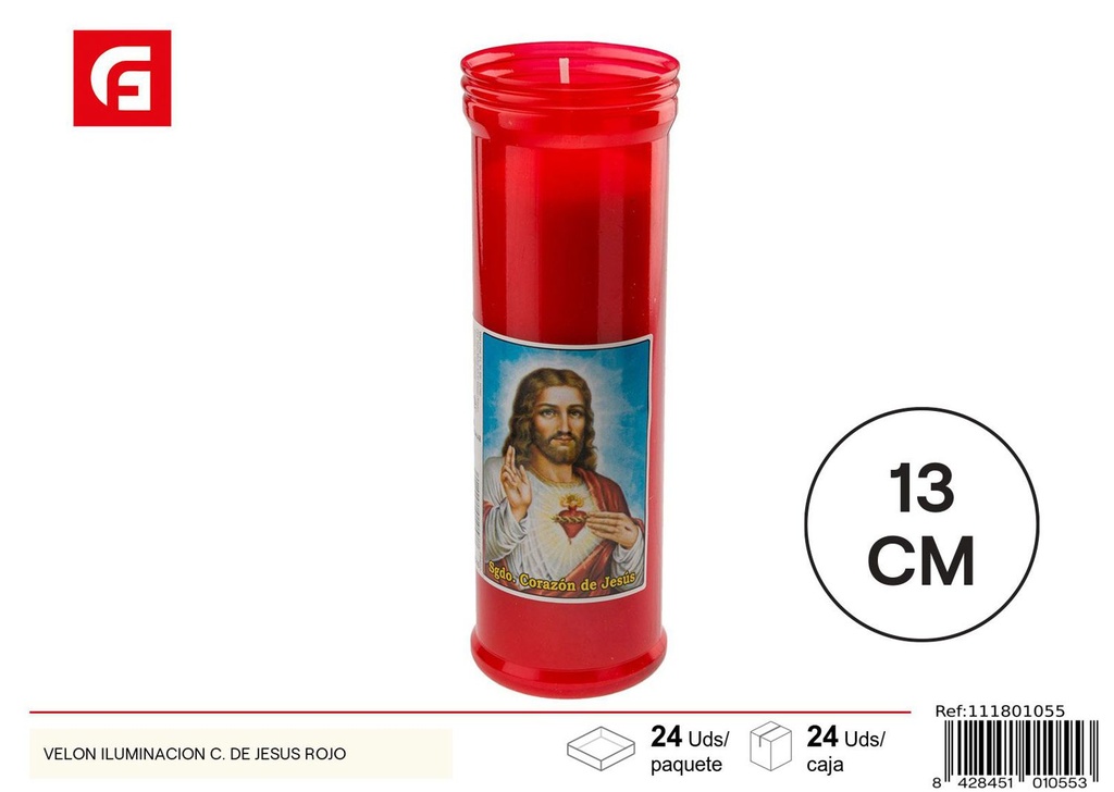 Vela iluminadora con cera de Jesús roja