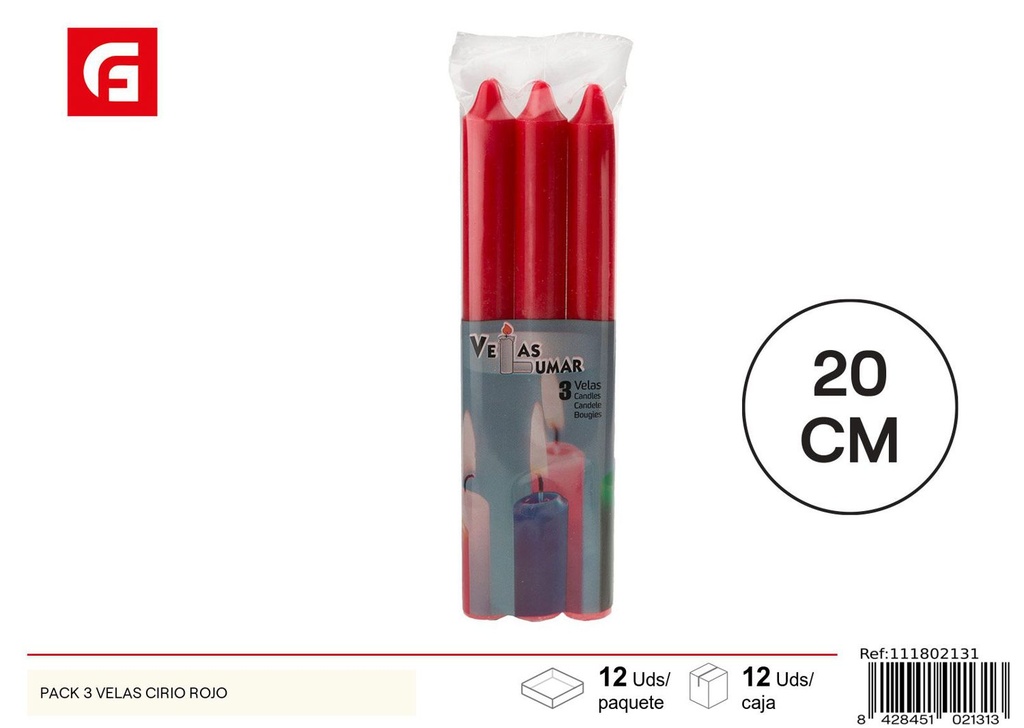 Pack de 3 velas cirio rojo