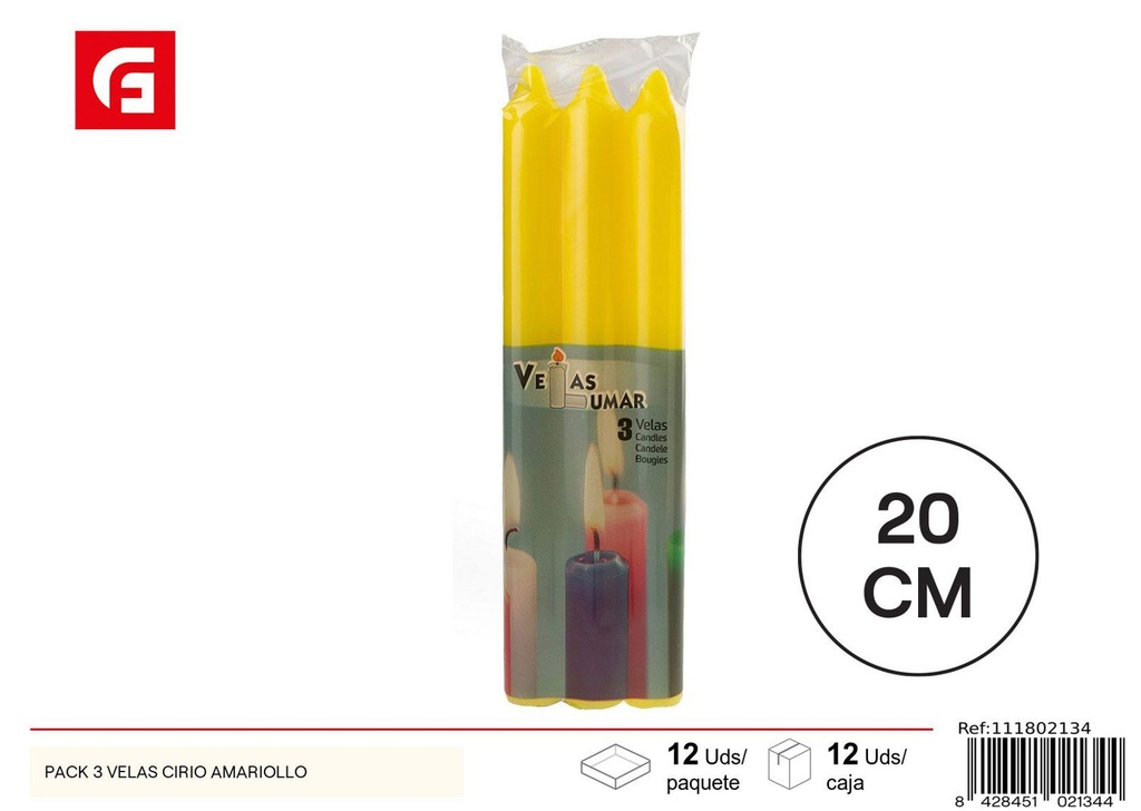 Pack de 3 velas cirio amarillo - Velas aromáticas