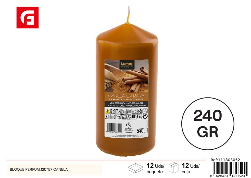 Vela aromática en bloque 120*57 Canela - Velas de columna aromáticas